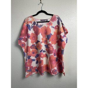 Ulla Popken Floral Short Sleeve Boho Top Women Plus size 20/22 Ribbed Orange